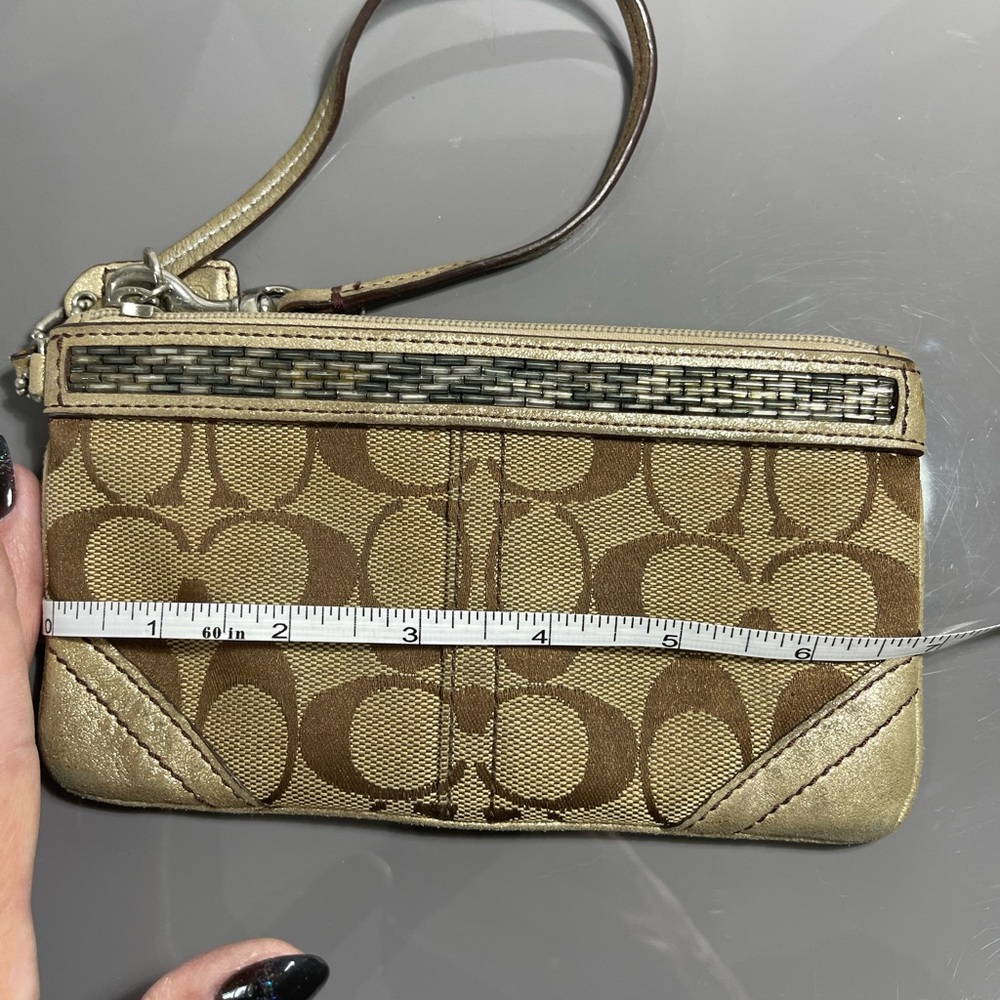 Coach Tan and Gold Signature Wristlet with Embellishments - Picture 7 of 10
